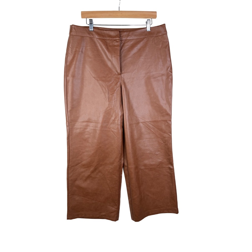 New Bagatelle Collection Curvy Faux Leather Bootcut Pants size Large Brown